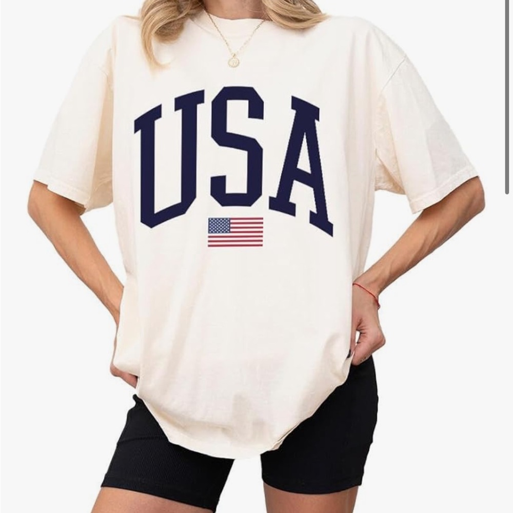 USA Graphic Tee - Cream Short Sleeve Women's Top